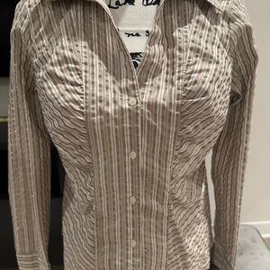 GOLD Striped Button-Up Shirt in Neutral Beige and White